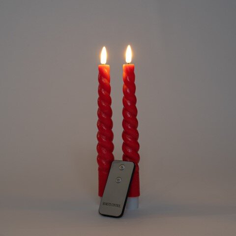 Anna's Collection B.O. 2St Rood Swirl Wax Dinerkaars 23Cm 3D Lont Met Afstandsbediening 2X2Aaa