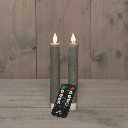 Anna's Collection Dinerkaars Wax Led Bewegende Vlam Op Batterij Met Afstandsbediening  2 Stuks H18Cm