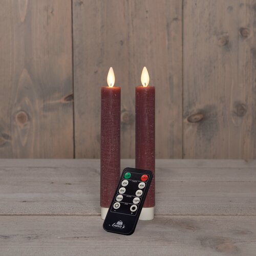 Anna's Collection DINERKAARS WAX LED BEWEGENDE VLAM OP BATTERIJ MET AFSTANDSBEDIENING  2 STUKS H18CM
