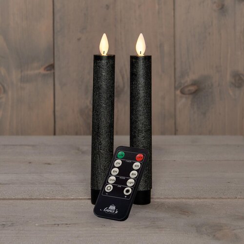 Anna's Collection Dinerkaars Wax Led Bewegende Vlam Op Batterij Met Afstandsbediening  2 Stuks H18Cm