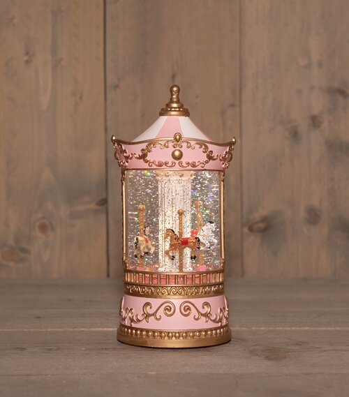 Anna's Collection DRAAIMOLEN ROSE MET GLITTERWATER OP 3XAA BATTERIJ MET DC AANSLUITING 12,5X25,5CM W