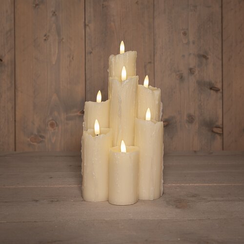 Anna's Collection Druipkaars Ivoo+B2:G2+B2:E2R Led 7 X 3D Vlam Op Batterij Met Timer 15X15X25.5Cm Iv