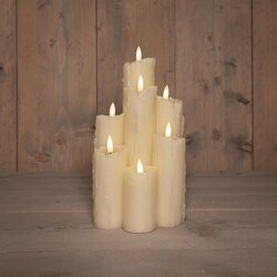 Anna's Collection Druipkaars Ivoo+B2:G2+B2:E2R Led 7 X 3D Vlam Op Batterij Met Timer 15X15X25.5Cm Iv