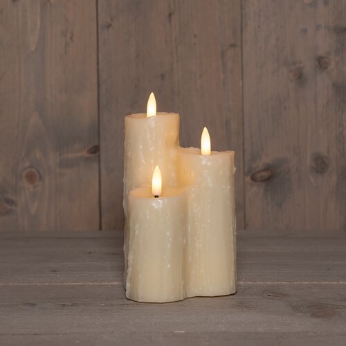 Anna's Collection DRUIPKAARS WAX 3 X 3D VLAM OP 2XAA BATTERIJ MET TIMER 16.5X11CM IVOOR