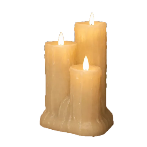 Anna's Collection DRUIPKAARS WAX 3 X BEWEGENDE VLAM OP 2XC BATTERIJ MET TIMER 11,5X15CM IVOOR