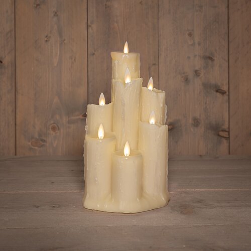 Anna's Collection DRUIPKAARS WAX 7 X BEWEGENDE VLAM OP 2XC BATTERIJ MET TIMER 14,5X25,5CM IVOOR