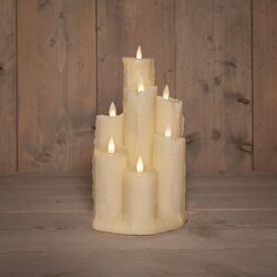 Anna's Collection DRUIPKAARS WAX 7 X BEWEGENDE VLAM OP 2XC BATTERIJ MET TIMER 14,5X25,5CM IVOOR