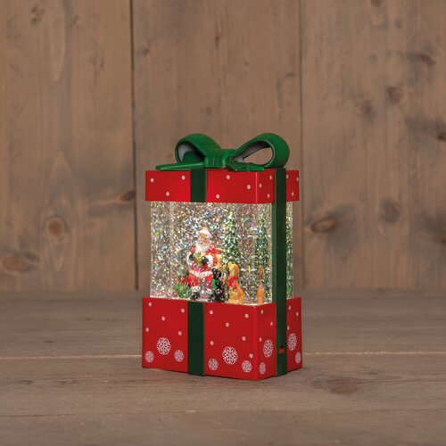 Anna's Collection GESCHENK KERSTMAN IN GLITTERWATER  OP 3AA BATTERIJ MET DC AANSLUITING 11,5X19CM WA