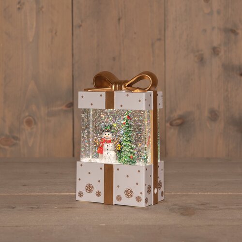 Anna's Collection GESCHENK SNEEUWPOP IN GLITTERWATER  OP 3AA BATTERIJ MET DC AANSLUITING 11,5X19CM W