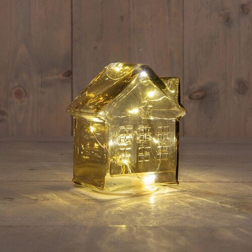 Anna's Collection Huisje Glas 10Led 3Xaaa Batterij Met Timer 12.5X7.5Xh14Cm Amber
