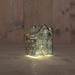 Anna's Collection Huisje Glas 10Led 3Xaaa Batterij Met Timer 12.5X7.5Xh14Cm Metallic Antraciet