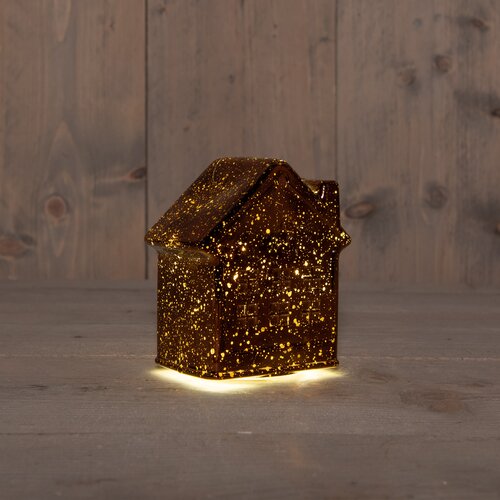 Anna's Collection HUISJE GLAS 10LED 3XAAA BATTERIJ MET TIMER 12.5X7.5XH14CM METALLIC BRONS