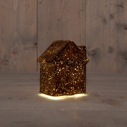 Anna's Collection HUISJE GLAS 10LED 3XAAA BATTERIJ MET TIMER 12.5X7.5XH14CM METALLIC BRONS