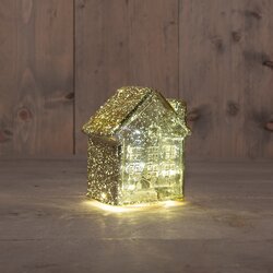 Anna's Collection HUISJE GLAS 10LED 3XAAA BATTERIJ MET TIMER 12.5X7.5XH14CM METALLIC GOUD
