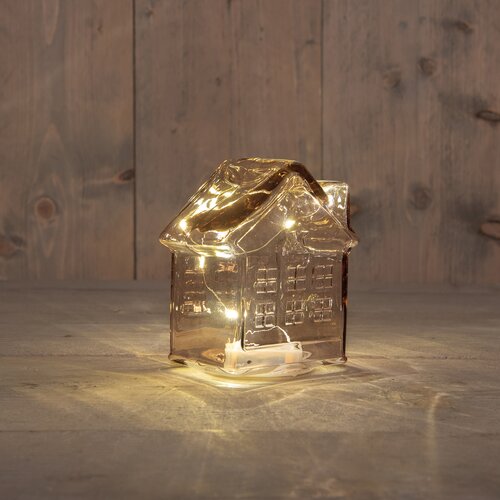 Anna's Collection HUISJE GLAS 10LED 3XAAA BATTERIJ MET TIMER 12.5X7.5XH14CM ROZE