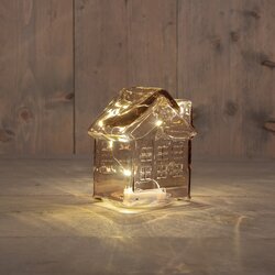 Anna's Collection HUISJE GLAS 10LED 3XAAA BATTERIJ MET TIMER 12.5X7.5XH14CM ROZE