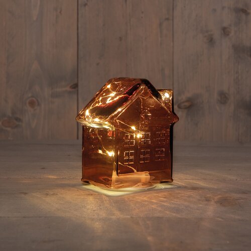 Anna's Collection HUISJE GLAS 10LED 3XAAA BATTERIJ MET TIMER 12.5X7.5XH14CM BORDEAUX