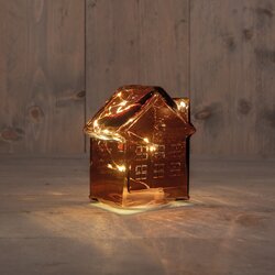 Anna's Collection HUISJE GLAS 10LED 3XAAA BATTERIJ MET TIMER 12.5X7.5XH14CM BORDEAUX