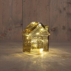 Anna's Collection HUISJE GLAS 10LED 3XAAA BATTERIJ MET TIMER 12.5X7.5XH14CM AMBER