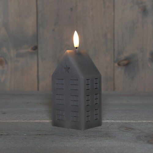 Anna's Collection Kaars Huisje Wax 3D Vlam Op 2Xaa Batterij Met Timer 5X6X15Cm Taupe