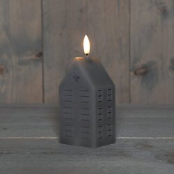 Anna's Collection Kaars Huisje Wax 3D Vlam Op 2Xaa Batterij Met Timer 5X6X15Cm Taupe