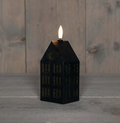 Anna's Collection Kaars Huisje Wax 3D Vlam Op 2Xaa Batterij Met Timer 5X6X15Cm Zwart