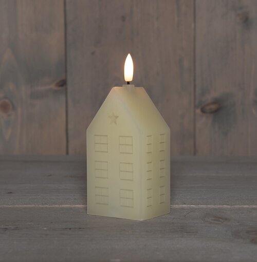 Anna's Collection Kaars Huisje Wax 3D Vlam Op 2Xaa Batterij Met Timer 5X6X15Cm Ivoor