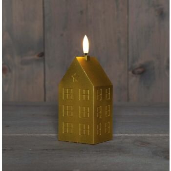 Anna's Collection Kaars Huisje Wax 3D Vlam Op 2Xaa Batterij Met Timer 5X6X15Cm Goud