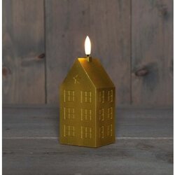 Anna's Collection Kaars Huisje Wax 3D Vlam Op 2Xaa Batterij Met Timer 5X6X15Cm Goud