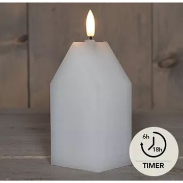 Anna's Collection Kaars Huisje Wax 3D Vlam Op 2Xaa Batterij Met Timer 5X6X15Cm Wit