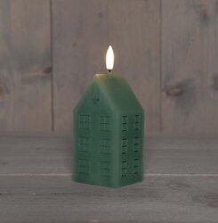 Anna's Collection Kaars Huisje Wax 3D Vlam Op 2Xaa Batterij Met Timer 5X6X15Cm Jade Groen