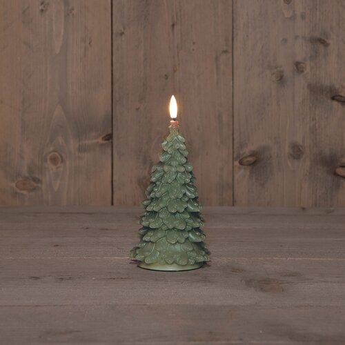 Anna's Collection KAARS KERSTBOOM WAX 3D VLAM OP 2XAA BATTERIJ MET TIMER 20X9.5CM JADE GROEN