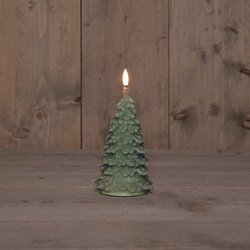 Anna's Collection KAARS KERSTBOOM WAX 3D VLAM OP 2XAA BATTERIJ MET TIMER 20X9.5CM JADE GROEN