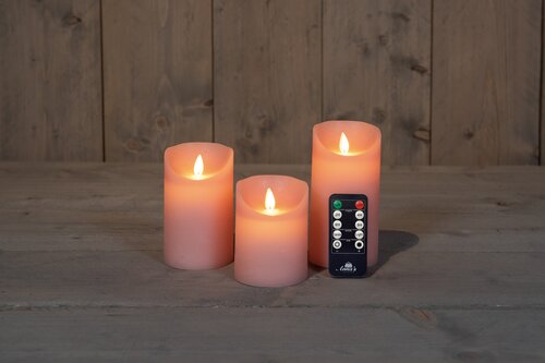 Anna's Collection KAARS RUSTIEK WAX LED BEWEGENDE VLAM OP BATTERIJ MET AFSTANDSBEDIENING 10/12.5/15X