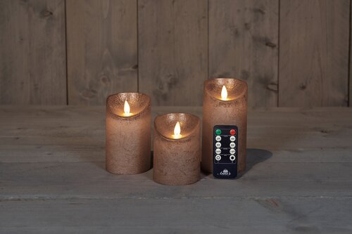 Anna's Collection KAARS RUSTIEK WAX LED BEWEGENDE VLAM OP BATTERIJ MET AFSTANDSBEDIENING 10/12.5/15X