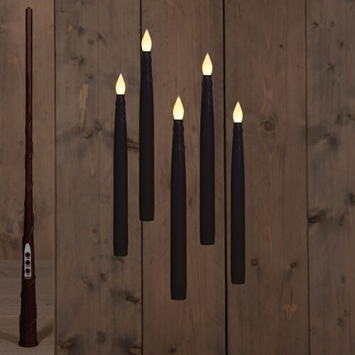 Anna's Collection Kaars Zwevend Led Met Timer Inclusief Toverstok, Draad En Haken 5 Stuks H28,5Cm Zw