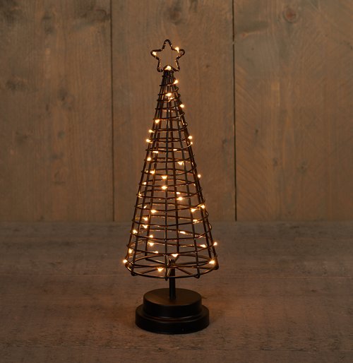 Anna's Collection kerstboom op standaard 60 led lampjes h36cm Ø11cm classic warm zwart op batterijen