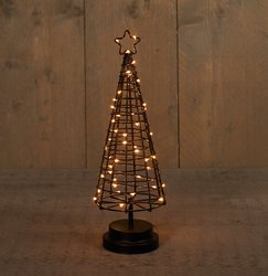 Anna's Collection kerstboom op standaard 60 led lampjes h36cm Ø11cm classic warm zwart op batterijen