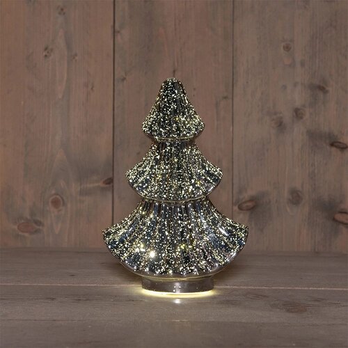 Anna's Collection Kerstboompje Glas 10Led 3Xaaa Batterij Met Timer 15.5X9.5Xh24Cm Metallic Antraciet