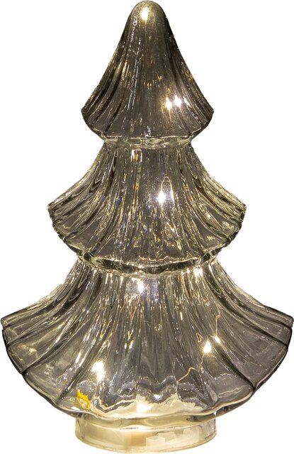 Anna's Collection Kerstboompje Glas 10Led 3Xaaa Batterij Met Timer 15.5X9.5Xh24Cm Grijs