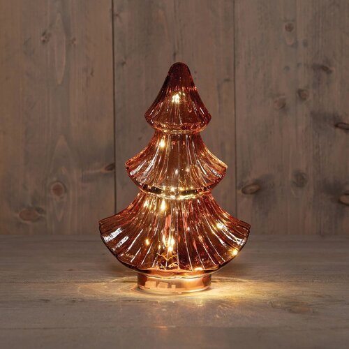 Anna's Collection Kerstboompje Glas 10Led 3Xaaa Batterij Met Timer 15.5X9.5Xh24Cm  Bordeaux