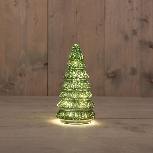 Anna's Collection KERSTBOOMPJE GLAS 10LED 3XAAA BATTERIJ MET TIMER 9,5X18,5CM METALLIC GROEN