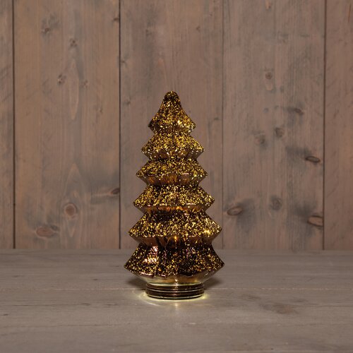Anna's Collection KERSTBOOMPJE GLAS 10LED 3XAAA BATTERIJ MET TIMER 13,5X26CM METALLIC BRONS