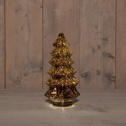 Anna's Collection KERSTBOOMPJE GLAS 10LED 3XAAA BATTERIJ MET TIMER 13,5X26CM METALLIC BRONS