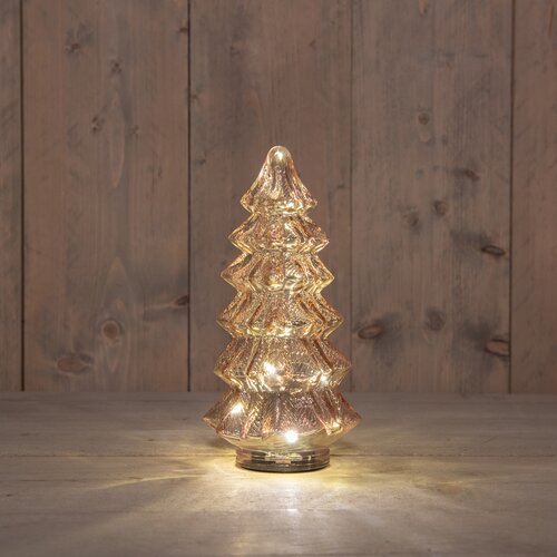 Anna's Collection KERSTBOOMPJE GLAS 10LED 3XAAA BATTERIJ MET TIMER 13,5X26CM ROZE