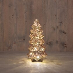 Anna's Collection KERSTBOOMPJE GLAS 10LED 3XAAA BATTERIJ MET TIMER 13,5X26CM ROZE