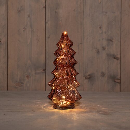 Anna's Collection KERSTBOOMPJE GLAS 10LED 3XAAA BATTERIJ MET TIMER 13,5X26CM BORDEAUX