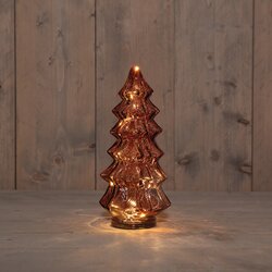 Anna's Collection KERSTBOOMPJE GLAS 10LED 3XAAA BATTERIJ MET TIMER 13,5X26CM BORDEAUX