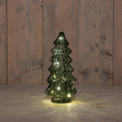 Anna's Collection KERSTBOOMPJE GLAS 10LED 3XAAA BATTERIJ MET TIMER 13,5X26CM GROEN