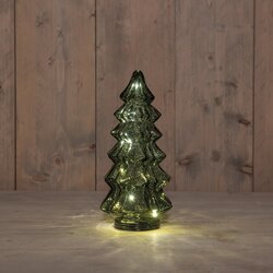 Anna's Collection KERSTBOOMPJE GLAS 10LED 3XAAA BATTERIJ MET TIMER 13,5X26CM GROEN
